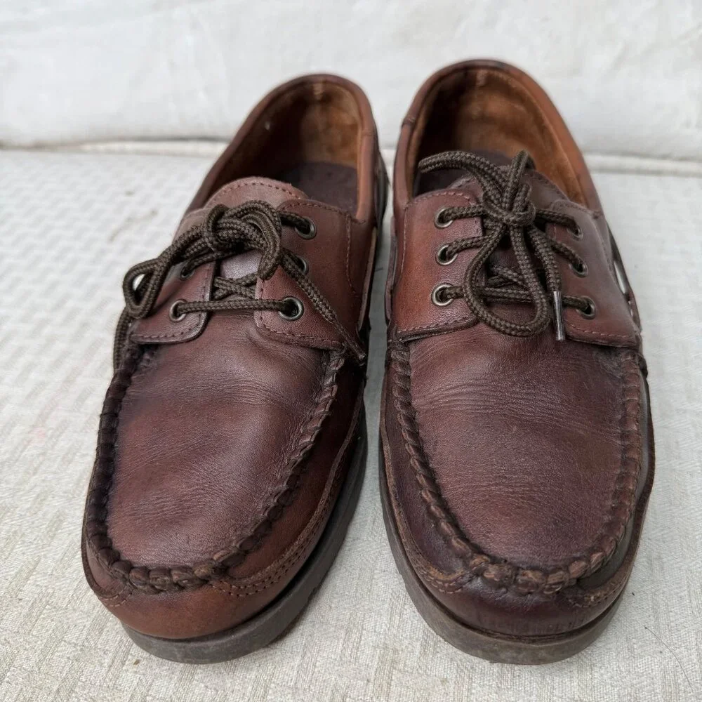 Cary Mens Leather Moccasin Boat Shoes Brown Size 9.5 M Made In China
